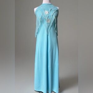 Vtg 1970s Women’s Union Pale Blue Chiffon Capelet Halter Maxi Dress VTG 9/10